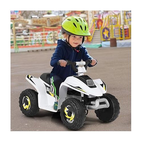  HONEY JOY Ride On ATV, 6V Mini Off-Road Battery Powered Motorized Quad for Kids, 2 Speeds, Anti-Slip Wheels, RWD 4-Wheeler Electric Ride On Toy Car for Toddlers (White)