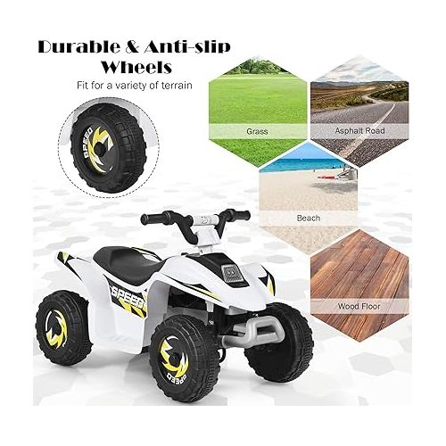  HONEY JOY Ride On ATV, 6V Mini Off-Road Battery Powered Motorized Quad for Kids, 2 Speeds, Anti-Slip Wheels, RWD 4-Wheeler Electric Ride On Toy Car for Toddlers (White)