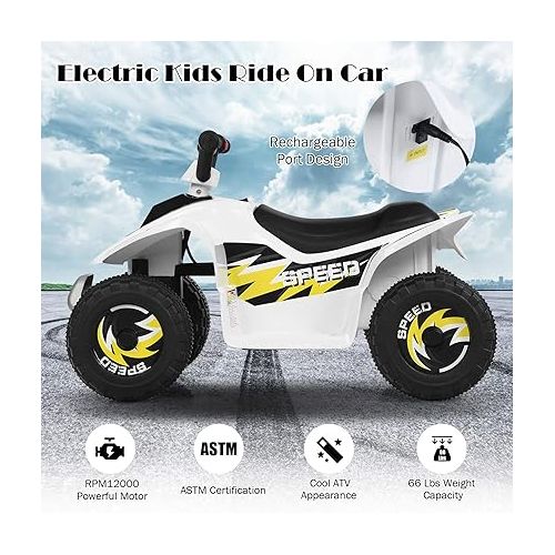  HONEY JOY Ride On ATV, 6V Mini Off-Road Battery Powered Motorized Quad for Kids, 2 Speeds, Anti-Slip Wheels, RWD 4-Wheeler Electric Ride On Toy Car for Toddlers (White)