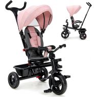 HONEY JOY Tricycle, 5-in-1 Baby Trike Stroller w/Adjustable Push Handle & Canopy, Reversible Seat, EVA Wheels Cup Holder & Storage Basket, Push Tricycle for Toddlers Age 1.5-5 Year Old (Pink)