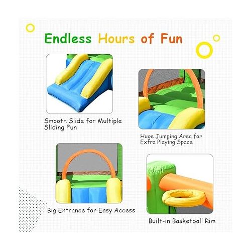  HONEY JOY Inflatable Bounce House, Blow up Moon Bounce for Kids w/Slide & Giant Bouncing Area, Oxford Carry Bag, Stakes, Indoor Outdoor Jumping Bouncy Castle for Backyard Playground (Without Blower)