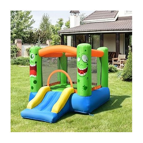  HONEY JOY Inflatable Bounce House, Blow up Moon Bounce for Kids w/Slide & Giant Bouncing Area, Oxford Carry Bag, Stakes, Indoor Outdoor Jumping Bouncy Castle for Backyard Playground (Without Blower)