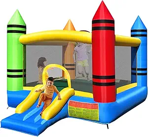 HONEY JOY Inflatable Bounce House, Crayon Theme Bouncy House for Kids w/Large Jumping Area, Indoor Outdoor Bouncing Castle House, Including Oxford Carry Bag, Repair Kit(Crayon Without Blower)