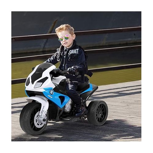  HONEY JOY Kids Motorcycle, Licensed BMW 6V Battery Powered Ride On Motorcycle w/LED Headlights, Music, Pedal, Spring Suspension, 3 Wheels Electric Motorcycle for Kids, Gift for Boys Girls(Blue)