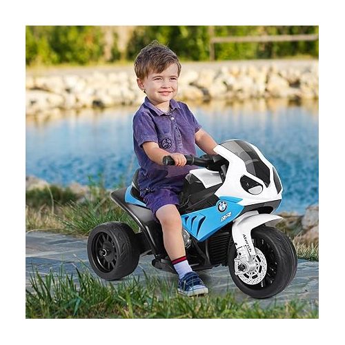  HONEY JOY Kids Motorcycle, Licensed BMW 6V Battery Powered Ride On Motorcycle w/LED Headlights, Music, Pedal, Spring Suspension, 3 Wheels Electric Motorcycle for Kids, Gift for Boys Girls(Blue)