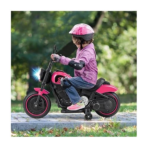 HONEY JOY Ride On Motorcycle, 6V Toddler Motorcycle with LED Light, Music, Foot Pedal, Forward/Backward, Soft Start, 3-Wheel Battery Powered Electric Motorcycle for Kids, Gift for Boys Girls (Pink)