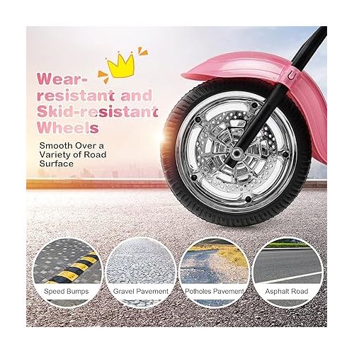  HONEY JOY Pink Kids Motorcycle, 6V Battery Powered Toddler Chopper Motorbike Ride On Toy w/Horn & Headlight, Foot Pedal, 3-Wheel Mini Electric Motorcycle for Kids, Gift for Boys Girls(Pink)