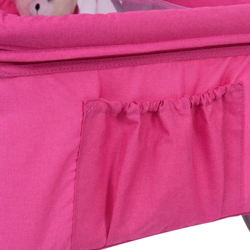  HONEY JOY Baby Bassinet, Foldable Rocking Bed with Mosquito Net & Carrying Bag (Pink)