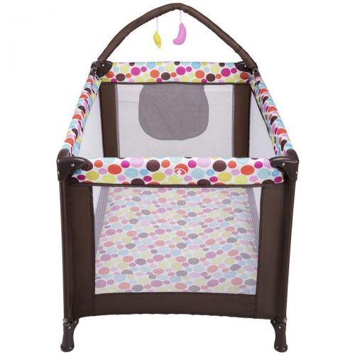  HONEY JOY Baby Playard, Convertible Playpen with Bassinet, Changing Table, Foldable Travel Bassinet Bed with Music Box, Whirling Toys, Wheels & Brake, Travel Ready with Oxford Carr