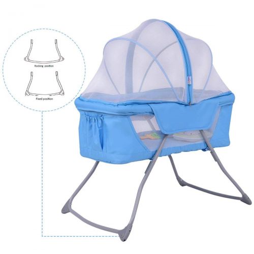  HONEY JOY Baby Bassinet, Lightweight Foldable Rocking Bed with Mosquito Net & Carrying Bag (Green)