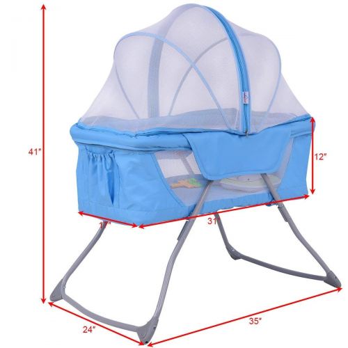  HONEY JOY Baby Bassinet, Lightweight Foldable Rocking Bed with Mosquito Net & Carrying Bag (Green)