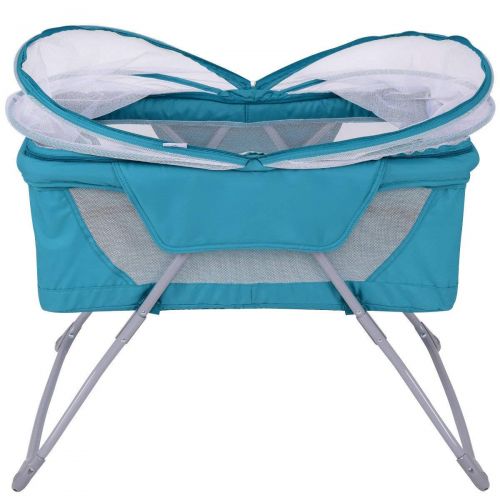  HONEY JOY Baby Bassinet, Lightweight Foldable Rocking Bed with Mosquito Net & Carrying Bag (Green)