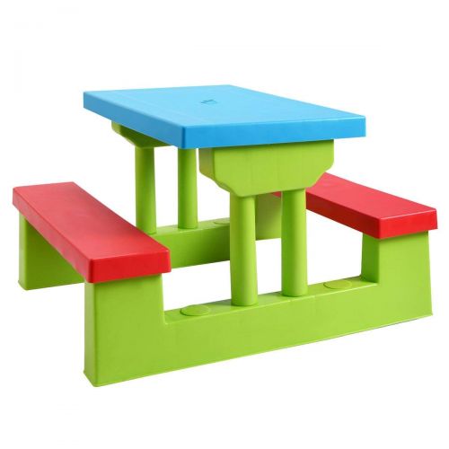  HONEY JOY Kids Picnic Table Set Easy Store Large Picnic Table with Umbrella Garden Yard Folding Bench Outdoor (Colorful Set with Umbrella)