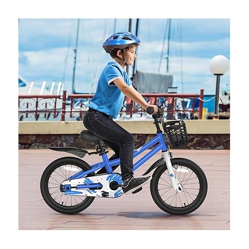  HONEY JOY Kids Bike, 14 16 18 Inch Toddler Bikes w/Training Wheels & Handbrake, Steel Frame, Fully Enclosed Chain, Adjustable Handlebar & Seat, Kids Bicycle w/Basket, Girls Boys Bike 3-8