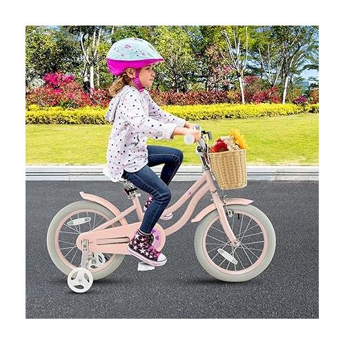  HONEY JOY Kids Bike, 14 16 18 Inch Retro Toddler Bikes w/Training Wheels, Handbrake & Coaster Brake, Steel Frame, Fully Enclosed Chain, Adjustable Handlebar & Seat, Kids Bicycle for Girls Boys Age 3-8