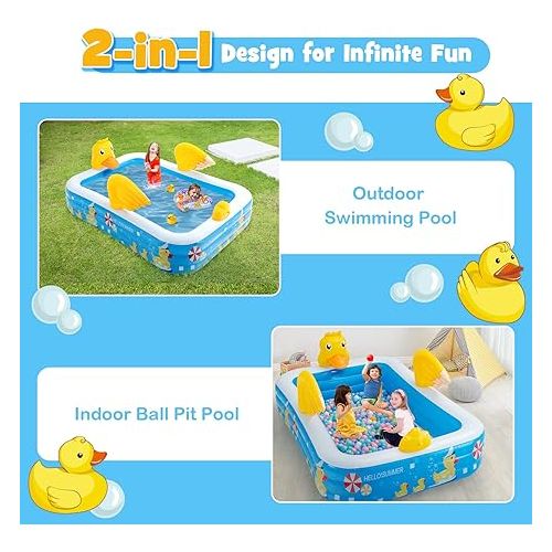  HONEY JOY Inflatable Swimming Pool w/Sprinkler, Blow Up Kiddie Pool w/Air Pump, Thickened Lounge Pools Above Ground Pool for Adult&Kids 3+, Family Full-Sized Inflatable Pool for Backyard Outdoor Party