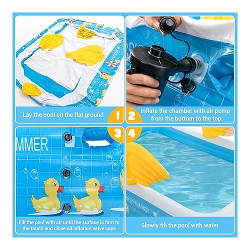  HONEY JOY Inflatable Swimming Pool w/Sprinkler, Blow Up Kiddie Pool w/Air Pump, Thickened Lounge Pools Above Ground Pool for Adult&Kids 3+, Family Full-Sized Inflatable Pool for Backyard Outdoor Party