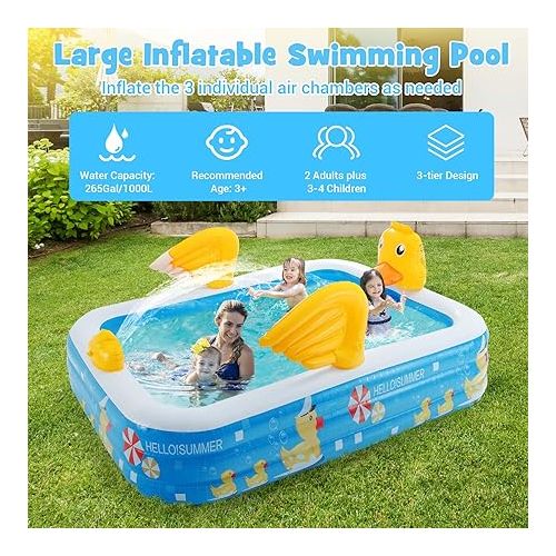  HONEY JOY Inflatable Swimming Pool w/Sprinkler, Blow Up Kiddie Pool w/Air Pump, Thickened Lounge Pools Above Ground Pool for Adult&Kids 3+, Family Full-Sized Inflatable Pool for Backyard Outdoor Party