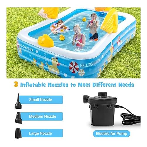  HONEY JOY Inflatable Swimming Pool w/Sprinkler, Blow Up Kiddie Pool w/Air Pump, Thickened Lounge Pools Above Ground Pool for Adult&Kids 3+, Family Full-Sized Inflatable Pool for Backyard Outdoor Party