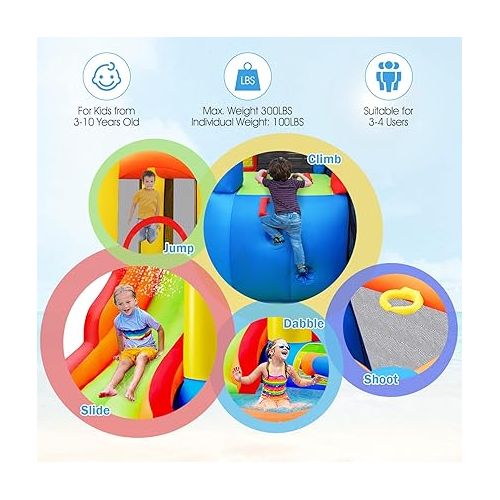  HONEY JOY Inflatable Water Slide, 6 in 1 Toddler Giant Blow Up Bouncy Water Park w/Splash Pool, Outdoor Water Bounce House Water Slides Inflatables for Kids and Adults Backyard(with 740w Blower)