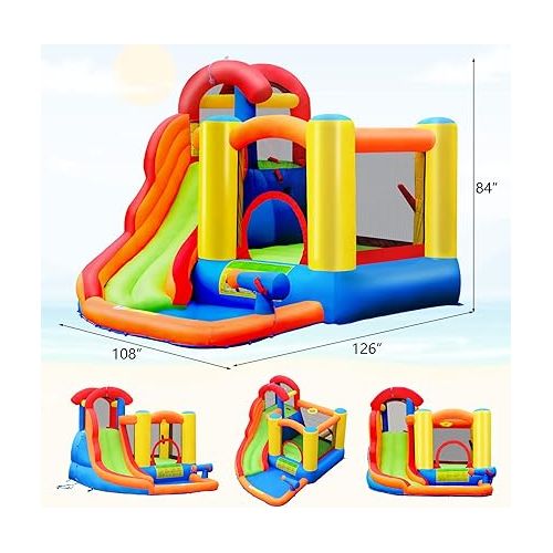  HONEY JOY Inflatable Water Slide, 6 in 1 Toddler Giant Blow Up Bouncy Water Park w/Splash Pool, Outdoor Water Bounce House Water Slides Inflatables for Kids and Adults Backyard(with 740w Blower)