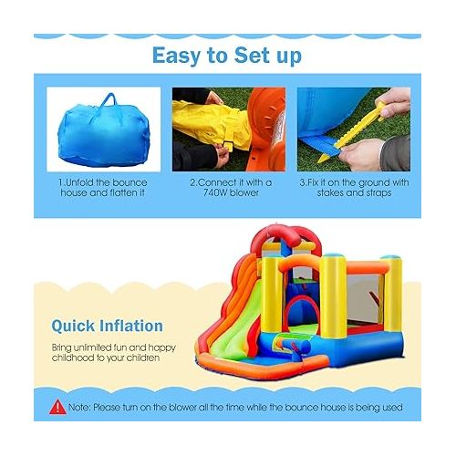  HONEY JOY Inflatable Water Slide, 6 in 1 Toddler Giant Blow Up Bouncy Water Park w/Splash Pool, Outdoor Water Bounce House Water Slides Inflatables for Kids and Adults Backyard(with 740w Blower)