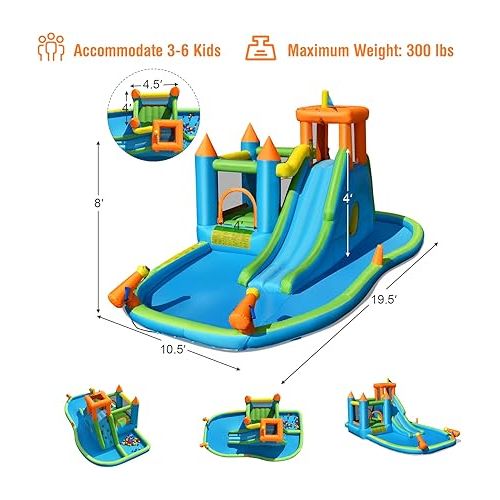  HONEY JOY Inflatable Water Slide, 8 in 1 Giant Jumping Water Bounce House Waterslide Park w/Splash Pool, Crawling, Outdoor Blow up Water Slides Inflatables for Kids and Adults Backyard(Without Blower)
