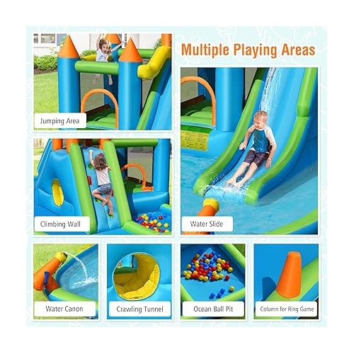  HONEY JOY Inflatable Water Slide, 8 in 1 Giant Jumping Water Bounce House Waterslide Park w/Splash Pool, Crawling, Outdoor Blow up Water Slides Inflatables for Kids and Adults Backyard(Without Blower)