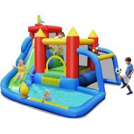 HONEY JOY Inflatable Water Slide, 7-in-1 Toddler Giant Blow Up Bouncy Water Park w/Soccer Ball Gate, Outdoor Water Bounce House Water Slides Inflatables for Kids and Adults Backyard(Without Blower)