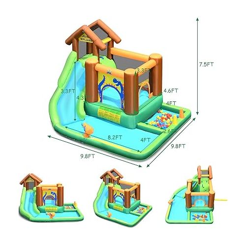  HONEY JOY Inflatable Water Slide, 6 in 1 Toddler Giant Blow Up Bouncy Water Park w/Pool & Ball Pit, Outdoor Water Bounce House Water Slides Inflatables for Kids and Adults Backyard(Without Blower)