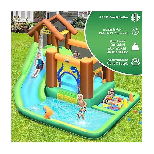  HONEY JOY Inflatable Water Slide, 6 in 1 Toddler Giant Blow Up Bouncy Water Park w/Pool & Ball Pit, Outdoor Water Bounce House Water Slides Inflatables for Kids and Adults Backyard(Without Blower)