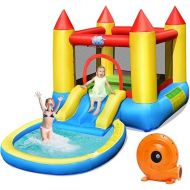 HONEY JOY Inflatable Water Slide, Toddler Water Bounce House Bouncy Park Castle w/Slide, Ocean Ball Pit, Indoor Outdoor Blow up Water Slides Inflatables for Kids and Adults Backyard(with 580w Blower)