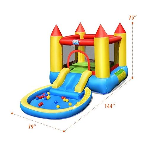  HONEY JOY Inflatable Water Slide, Toddler Water Bounce House Bouncy Park Castle w/Slide, Ocean Ball Pit, Indoor Outdoor Blow up Water Slides Inflatables for Kids and Adults Backyard(with 580w Blower)