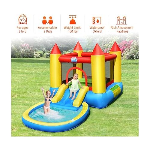  HONEY JOY Inflatable Water Slide, Toddler Water Bounce House Bouncy Park Castle w/Slide, Ocean Ball Pit, Indoor Outdoor Blow up Water Slides Inflatables for Kids and Adults Backyard(with 580w Blower)