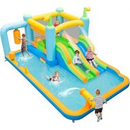 HONEY JOY Inflatable Water Slide, Giant Water Bounce House for Kids Backyard, Toddler Indoor Outdoor Blow up Jump Castle Waterslides Inflatables for Boys Girls(Without Blower)