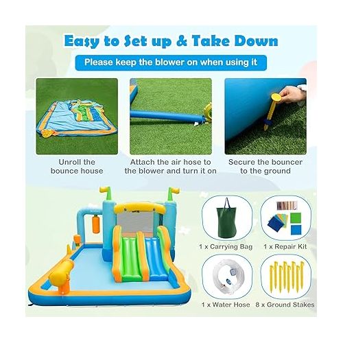  HONEY JOY Inflatable Water Slide, Giant Water Bounce House for Kids Backyard, Toddler Indoor Outdoor Blow up Jump Castle Waterslides Inflatables for Boys Girls(Without Blower)