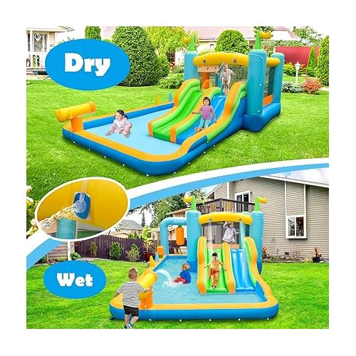  HONEY JOY Inflatable Water Slide, Giant Water Bounce House for Kids Backyard, Toddler Indoor Outdoor Blow up Jump Castle Waterslides Inflatables for Boys Girls(Without Blower)