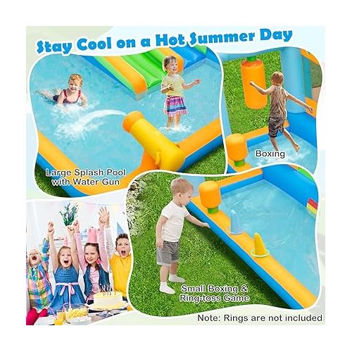  HONEY JOY Inflatable Water Slide, Giant Water Bounce House for Kids Backyard, Toddler Indoor Outdoor Blow up Jump Castle Waterslides Inflatables for Boys Girls(Without Blower)