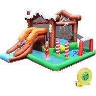 HONEY JOY Inflatable Water Slide, 6 in 1 Toddler Giant Blow Up Bouncy Water Park w/Crawl Tunnel, Outdoor Water Bounce House Water Slides Inflatables for Kids and Adults Backyard(with 480W Blower)