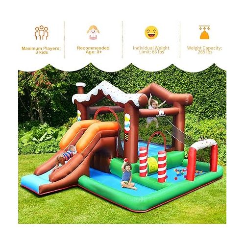  HONEY JOY Inflatable Water Slide, 6 in 1 Toddler Giant Blow Up Bouncy Water Park w/Crawl Tunnel, Outdoor Water Bounce House Water Slides Inflatables for Kids and Adults Backyard(with 480W Blower)