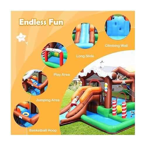  HONEY JOY Inflatable Water Slide, 6 in 1 Toddler Giant Blow Up Bouncy Water Park w/Crawl Tunnel, Outdoor Water Bounce House Water Slides Inflatables for Kids and Adults Backyard(with 480W Blower)