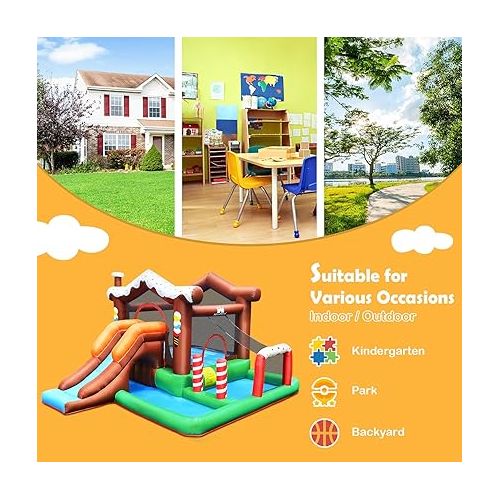  HONEY JOY Inflatable Water Slide, 6 in 1 Toddler Giant Blow Up Bouncy Water Park w/Crawl Tunnel, Outdoor Water Bounce House Water Slides Inflatables for Kids and Adults Backyard(with 480W Blower)