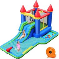 HONEY JOY Inflatable Water Slide, Giant Water Park Bounce House w/Splash Pool, Ring Toss & Basketball Rim, Outdoor Blow up Water Slides Inflatables for Kids and Adults Backyard(with 580W Blower)