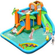 HONEY JOY Inflatable Water Slide, 7 in 1 Giant Water Park Bouncy House for Outdoor Backyard, Climbing Wall, Jungle Outdoor Blow up Water Slides Inflatables for Kids and Adults(Without Blower)