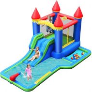 HONEY JOY Inflatable Water Slide, Giant Water Park Bounce House w/Splash Pool, Ring Toss & Basketball Rim, Outdoor Blow up Water Slides Inflatables for Kids and Adults Backyard(Without Blower)