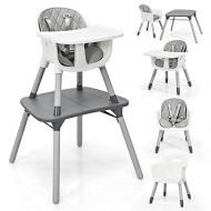 HONEY JOY 5-in-1 High Chair, Convertible Highchair for Babies and Toddlers/Kids Chair Table Set/Booster Seat/Infant Feeding Chair w/Safety Harness, PU Leather Cushion & Removable Food Tray (Gray)