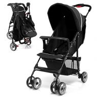 HONEY JOY Lightweight Stroller, Compact Travel Stroller for Airplane, Toddler Fold Pushchair w/Adjustable Canopy & Backrest, Storage Basket, Umbrella Stroller for Infants (Black)