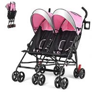 HONEY JOY Double Stroller, Compact Lightweight Stroller Side By Side, Adjustable Canopy, Cup Holder & Storage Bag, Travel Stroller for Airplane, Foldable Twin Umbrella Stroller for Infant and Toddler