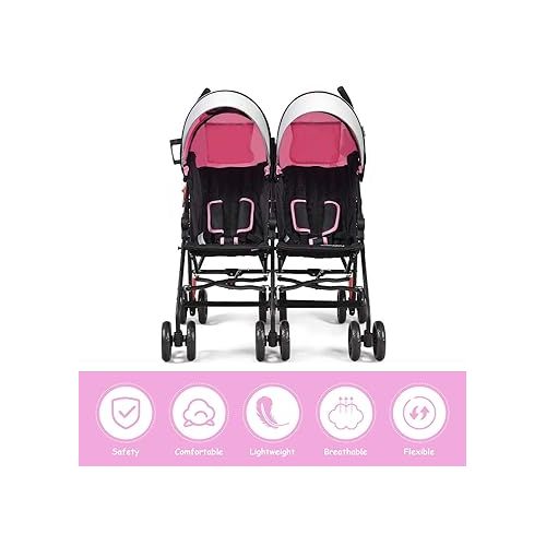  HONEY JOY Double Stroller, Compact Lightweight Stroller Side By Side, Adjustable Canopy, Cup Holder & Storage Bag, Travel Stroller for Airplane, Foldable Twin Umbrella Stroller for Infant and Toddler