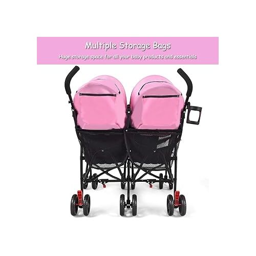  HONEY JOY Double Stroller, Compact Lightweight Stroller Side By Side, Adjustable Canopy, Cup Holder & Storage Bag, Travel Stroller for Airplane, Foldable Twin Umbrella Stroller for Infant and Toddler